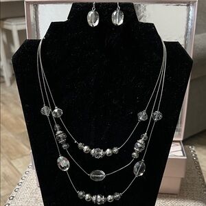 Elegant Silver and Clear Beaded Necklace Set